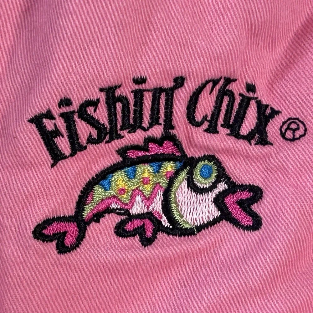 Fishin Chix Pink Fishing Sun Hat Cap Neck Flap Embroidered Fish Womens Outdoor
